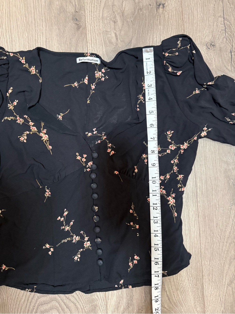 Reformation Ani Floral Top Medium Black Cherry Blossom Puff Sleeve Tie Blouse - Picture 5 of 5